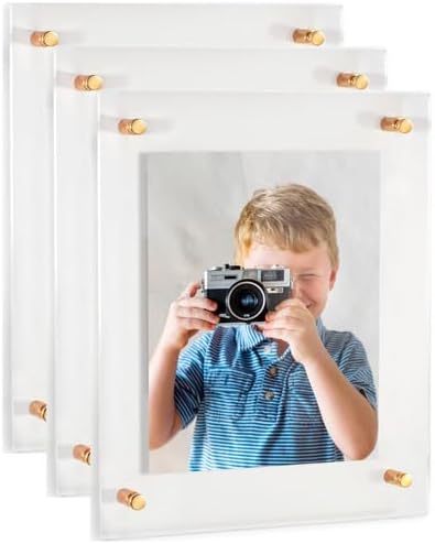 ArtToFrames 20x24 Inch Double Panel Floating Acrylic Picture Frame (Full Frame is 24x28) comes with Gold Standoff Hardware, Made in the USA, 3 Pack