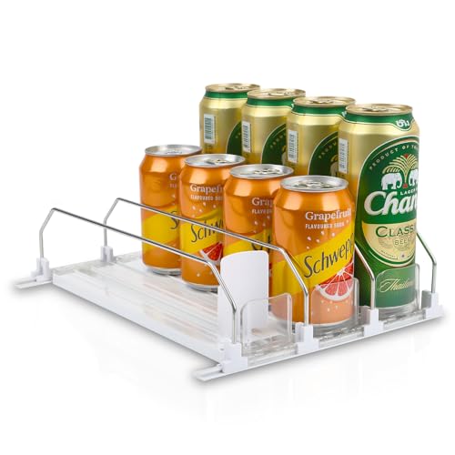 Soda Can Dispenser for Refrigerator - 3 Row Automatic Pusher Glide, Fridge Bottle Rack Drink Organizer, Self-Pushing Width Adjustable Beverage Storage Holds Up to 12 Cans (12.2inch, White) - size: 12.2 inch