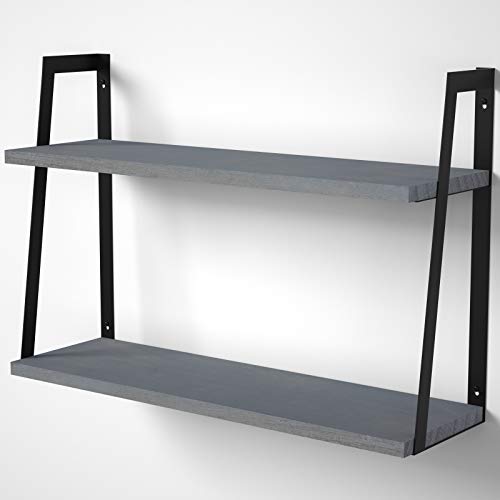 SRIWATANA Floating Wall Shelves, 2-Tier Rustic Wood Shelves for Bedoom, Bathroom, Living Room, Kitchen (Weathered Gray) - color: 3. Weathered Grey