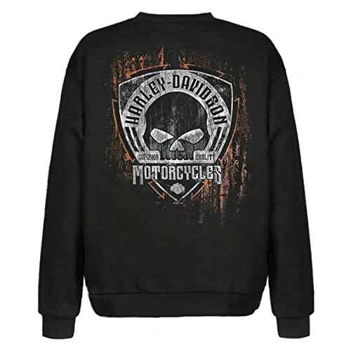 Harley-Davidson Men's Corrosion Willie G Skull Fleece Pullover Sweatshirt, Black