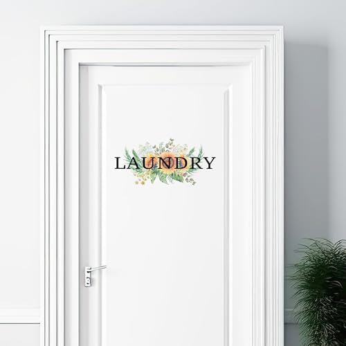Laundry Room Stickers Bathroom Pantry Signs Vinyl Green Flowers Wall Decal Wall Quote Sticker for Laundry Room Decor(Laundry+Panty+Bathroom)