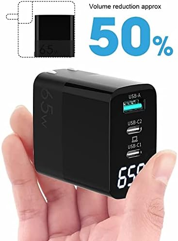 BoxWave Charger Compatible with LG Gram 15 (15Z95N) - PowerDisplay PD Wall Charger (65W) GaN 65W Powerful Folding Plug LCD Display - Jet Black