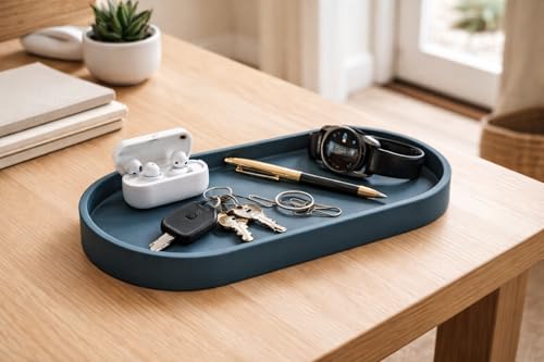 Happitasa Premium 12” x 5” Silicone Vanity Tray | Sink and Surface Organizer with Sturdy Non-Slip Base | Heat Safe, Dishwasher Safe (Smoky Blue) - color: Smoky Blue