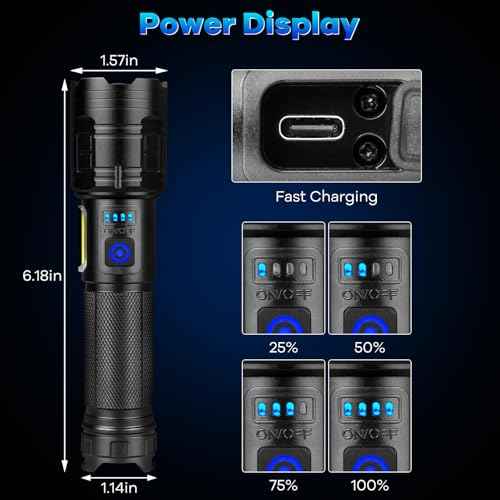 Rechargeable Flashlights 90,000 High Lumens - 2 Pack, Super Bright Flash Light with 7 Lighting Modes, 24H Long Life Powerful Flashlight with Side Light, IPX7 Waterproof Flashlight for Camping Home