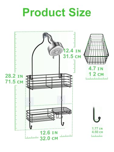 SMARTAKE Hanging Shower Head Caddy, Rustproof Bathroom Shower Shelf Organizer, SUS201 Stainless Steel Over The Storage Rack, for Toilet, Bathroom, Black - color: 02-Black