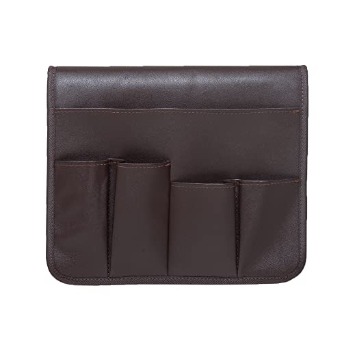 PU Leather Sofa Armrest Organizer, Armchair Magazine Holders, Waterproof Remote Holder for Recliner Couch with 1 Large Pocket, 4 Small Pockets for Magazine, Remote, Phone, Ipad, Books (brown)