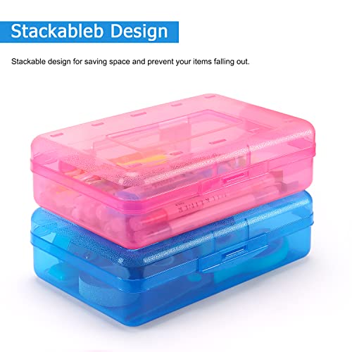Tamaki 1 Pack Plastic Pencil Box Large Capacity Pencil Boxes Clear Boxes with Snap-tight Lid Stackable Design and Stylish Office Supplies Storage Organizer Box, Blue - color: Blue