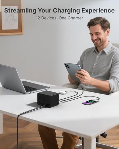 2 65W 2 40W Type-C Retractable Wall Chargers and 1 Power Strip 12-in-1 Modular Charging Station