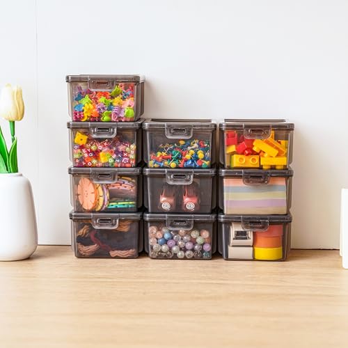 10-Pack Small Plastic Containers with Lids, Clear Stackable Storage Boxes & Bins Organizer for Bead Organizer, Craft Storage, Stickers, Jewelry & Small Items – Black Square Small - size: Black Square Small - 10 Pack