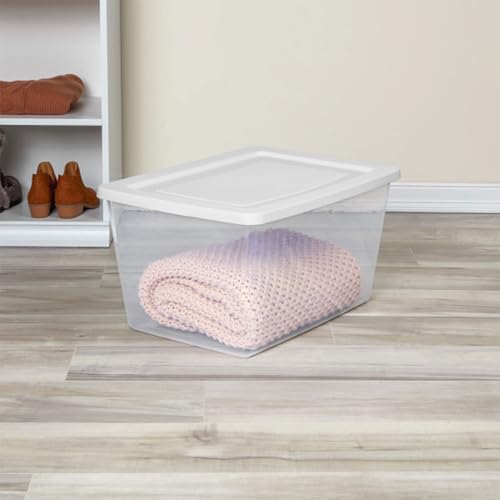 Sterilite 32 Pack Storage Box, 58 Quart Stackable Tote, Clear Plastic Container with Secure Snapping Lids for Home and Office Organization, White - size: 58 Quart, style: 32