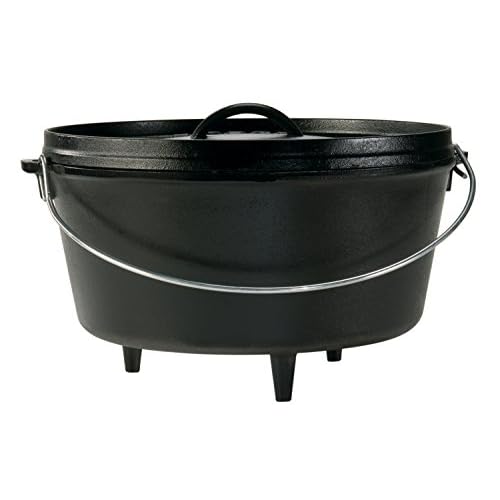 Lodge 8 Quart Pre-Seasoned Cast Iron Camp Dutch Oven with Lid - Dual Handles - Use in the Oven, on the Stove, on the Grill or over the Campfire - Black