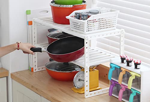 COELO Under Sink Organizer 2-Tier Expandable Shelf Kitchen Bathroom Cabinet Multi-purose Storage Standing Rack, White