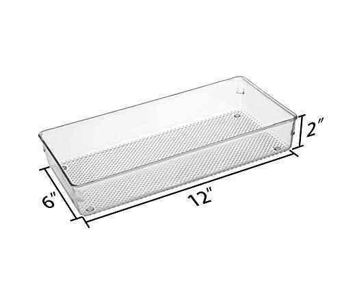 4Pack Large Size Clear Plastic Desk Drawer Dividers Drawer Organizer Wide Tray for Makeup,Kitchen Utensils,Jewelries and Gadgets 12’’x6’’ - size: 4P-12x6x2''