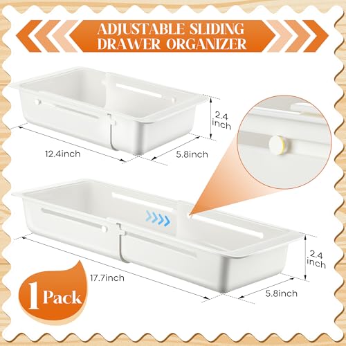 1 Pack Deep Drawer Organizer Bins, Sliding Drawer Organizer Bin Expandable and Adjustable Tray for Kitchen Utensils, Towels, BBQ Tools, Durable Plastic Sliding for Easy Storage (12.4-17.7") - size: 12.4-17.7"