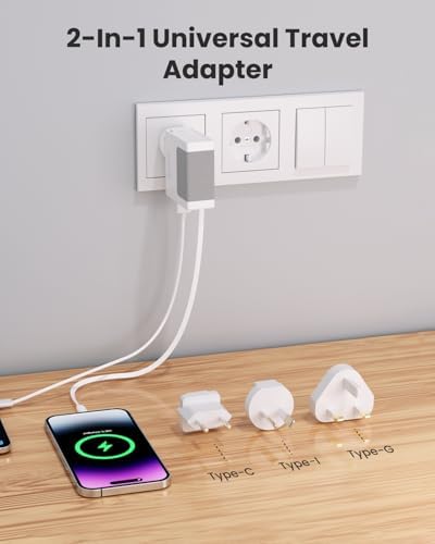 Gitryin Portable USB C Charger Block with 3 Pack Type C/G/I Detachable Attachments for Travel Use 40W Charging Block with 33.5in Type-C Cable