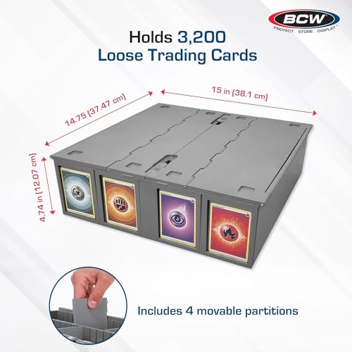 BCW Collectible Card Bin (2-Pack, Gray) | Holds 3200 Cards Each | Includes 4 Dividers | Storage for Pok?mon, MTG & Sports Cards