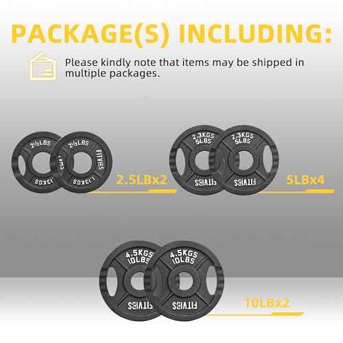 Fitvids Cast Iron 2-Inch Olympic Plate Weight Plate for Strength Training and Weightlifting, Multiple Sizes