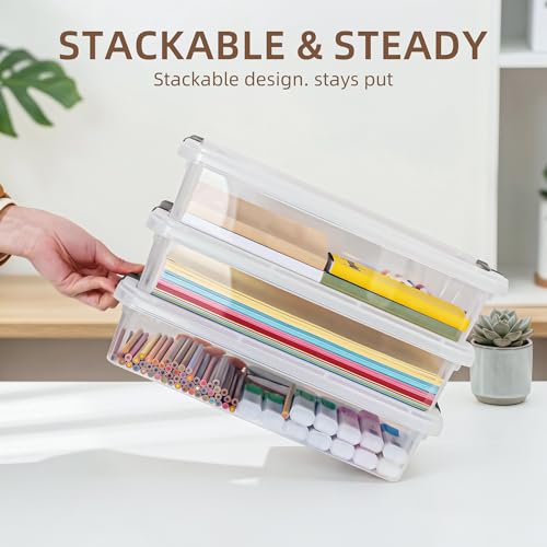 Citylife 3 PCS Plastic Storage Bins with Latching Lids Portable Project Case Clear File Box Stackable Storage Containers for Organizing A4 Paper, Photo, Document, Scrapbook - size: 5QT, style: 3 PCS