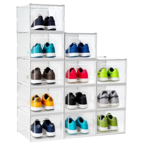 Shoe Storage Boxes, Stack Without Toppling Modular storage boxes combine freely for use in closets, under beds, hallways, and entryways. Space-saving. (Transparent, 12 Pack) - color: Transparent, 12 Pack