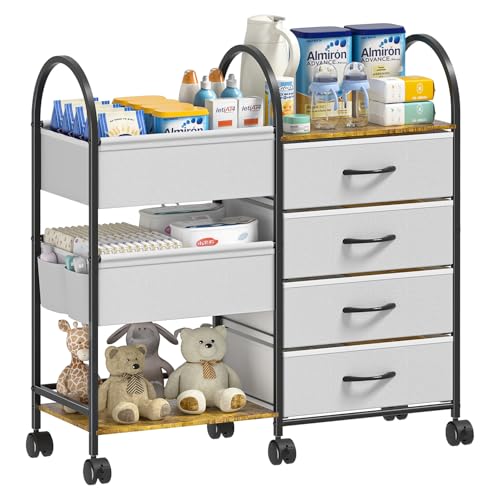 Baby Diaper Caddy Organizer Cart with Wheels, 4-Tier Rolling Diaper Cart with Dividers and Drawers, Multi-Layer Nursery Storage for Diapers & Baby Essentials - color: Grey