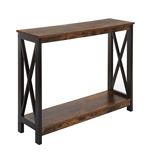 Convenience Concepts Oxford Console Table 39.5" - Sofa Table with Storage Shelf, Transitional Entryway Hall Table for Living Room and Bedroom, Display Foyer Table, Barnwood/Black - color: Barnwood/Black
