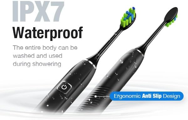 7AM2M Ultrasonic Electric Toothbrush with 6 Brush Heads for Adults&Kids, Type C Rechargeable, One Charge for 120 Days, 5 Modes&40000VPM Powered Toothbrush, 2 Minutes Built in Smart Timer (Black)