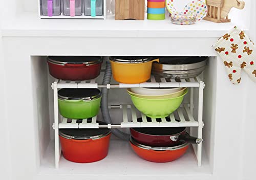 COELO Under Sink Organizer 2-Tier Expandable Shelf Kitchen Bathroom Cabinet Multi-purose Storage Standing Rack, White