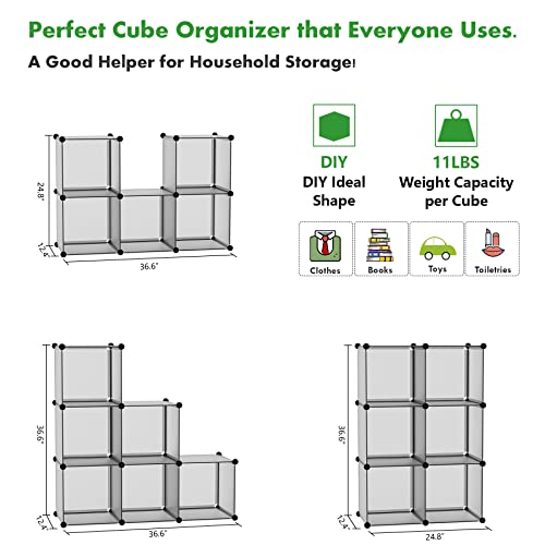C&AHOME Cube Storage Organizer, 6-Cube Shelves Units, Closet Cabinet, DIY Plastic Modular Book Shelf, Ideal for Bedroom, Living Room, Office, 36.6" L x 12.4" W x 36.6" H Grey UPCS06G - color: Grey
