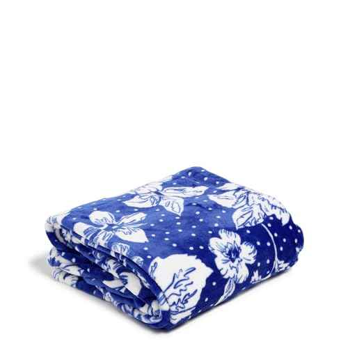 Vera Bradley Collegiate Fleece Plush XL Throw Blanket (Multiple Teams Available), Royal/White Rain Garden