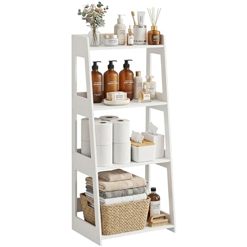 4-Tier Ladder Shelf, White Bathroom Shelves Freestanding Open Shelving Unit Bookshelf, Side End Table for Living Room Kitchen Bathroom(11.8”D x 15.7”W x 38.6”H) - size: 11.8"D x 15.7"W x 38.6"H