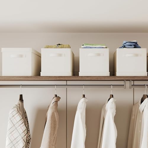 Large Collapsible Fabric Storage Bins with Lids (2-Pack) - 17.5x12x11.5 Inch Cotton Linen Organizers, Foldable Closet & Bedroom Storage Baskets with Handles, Off-White - size: XL