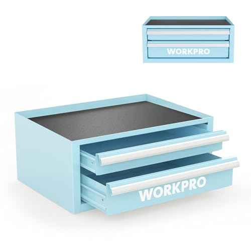 WORKPRO 12.5" Mini Tool Box with 2 Drawers & 1 Open Top Storage, Small Metal Tool Chest with PVC Liners & PP Feet Pads, Cold Rolled Steel Toolbox with Drawer Liners & Magnetic Tabs