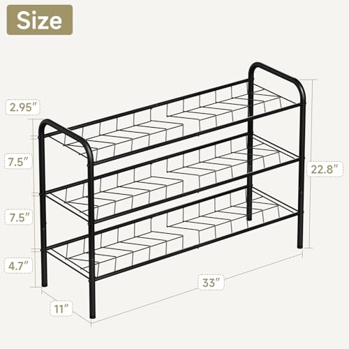 Shoe Rack,Long Shoe Organizer for Closet,Wide Shoe Storage for Entryway, 3 Tier Sturdy Metal Free Standing Shoe Shelf - size: 3-tier
