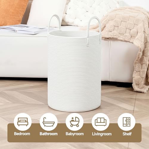 CLHMILY&Z Laundry Hamper Round Storage Rope Basket (White, 60L) - color: White, size: 60L