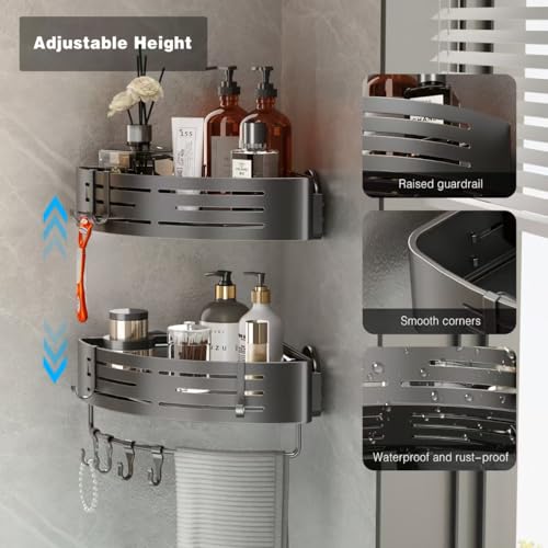 Voldra Corner Shower Caddy Suction Cup, 1 Pack Corner Shower Shelves No Drilling, Aluminum Upgrade Suction Cup Shower Organizer Corner with Towel Bar & Hooks Removable Bathroom Storage Rack(Gray) - style: Suction Cup Triangle-1 Pack