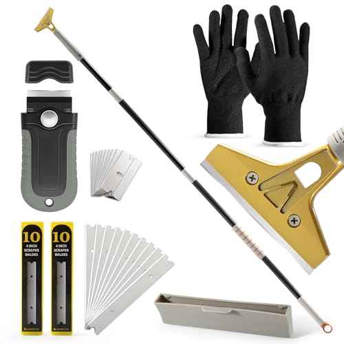 Gomake 4" Wide Razor Blade Scraper Tool with Adjustable 16''-58"(1.3ft -4.8ft) Long Handle, 20PCS Extra Metal Blades, Cleaning Glass Wall Scraper, Painting stripping tools, Tile, Floors, Walls