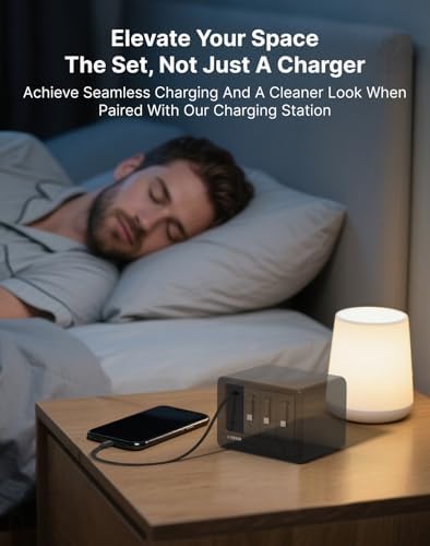 Gitryin 4 Lightning Retractable Wall Chargers with 2 USB A Ports and 1 Power Strip 12-in-1 Modular Charging Station