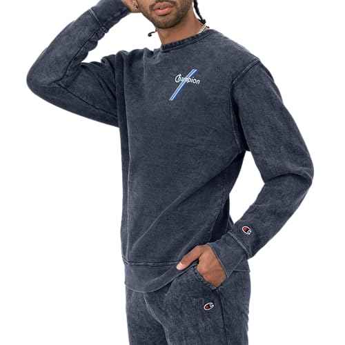Champion Men's Sweatshirt, Mineral Dye Graphic Crewneck Sweatshirt, Men's Pullover Sweatshirt