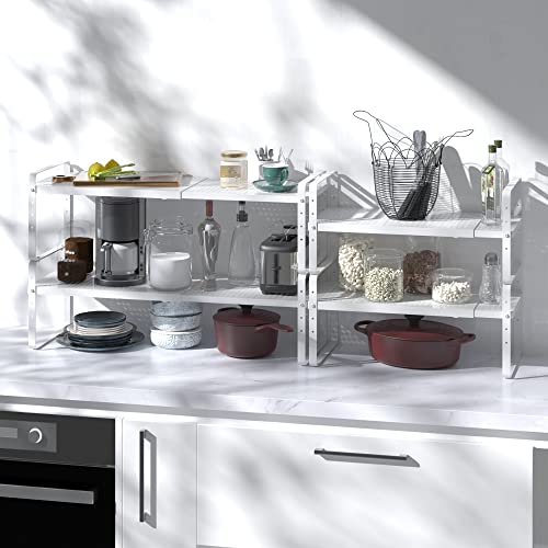 Expandable Cabinet Shelf Organizer Adjustable Metal Spice Rack Stackable Freestanding Counter Storage Shelves for Kitchen Cabinet Under Sink Office Desk (White - 1Pack - L16.5-27'' * W8'' * H9.6'') - color: White - 1pack - L16.5-27'' * W8'' * H9.6''
