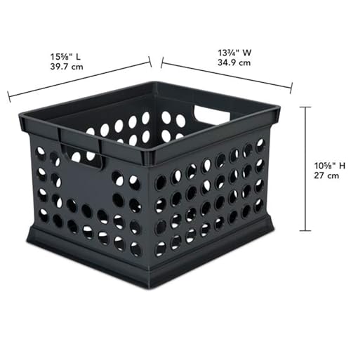 Sterilite Stackable Plastic Storage Crate Bin Organizer File Box with Handles for Home, Office, Dorm, Garage, or Utility Organization, Black, 6-Pack