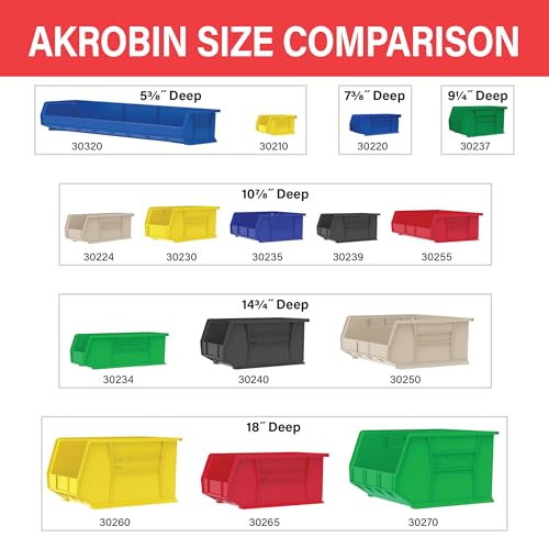 Akro-Mils 30235 AkroBins Plastic Storage Bins, Space-Saving Stackable Bins for Garage, Pantry, Craft Organization, 11" x 11" x 5", Stone, 6-Pack - color: Stone