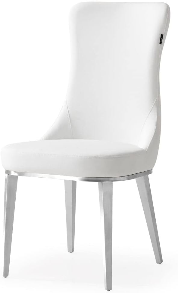 ZURI Modern Norma Dining Chair - White with Brushed Stainless Steel Base