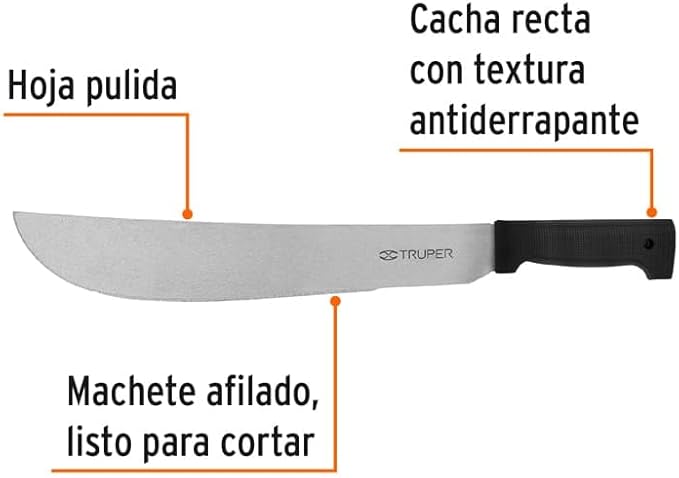 TRUPER T-460-14B Black Handle Machetes, Rivetless 14" (36cm)