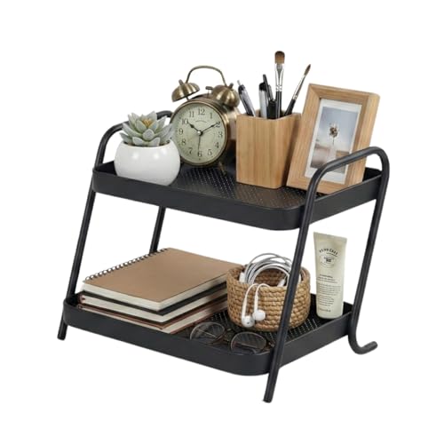 2-Tier Desk Organizer Multifunctional Storage Shelves for Office, Dresser, Kitchen, Stylish Organizer for Cosmetics, Office Supplies, Food, Compact, Durable, Space-Saving Design for Women