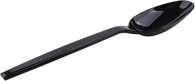 Laojbaba Plastic Spoons Disposable Individually Packaged Spoons Black 7-Inch Commercial Take Away,Super Hard Mass Heavy Individually Wrapped 100 PCS