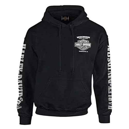 Harley-Davidson Men's Lightning Crest Pullover Hooded Sweatshirt, Black