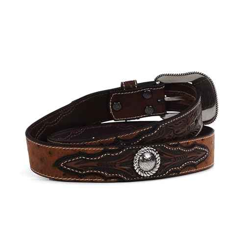 ARIAT Men's Faux Ostrich Leather Belt with Floral Emboss and Silver Conchos