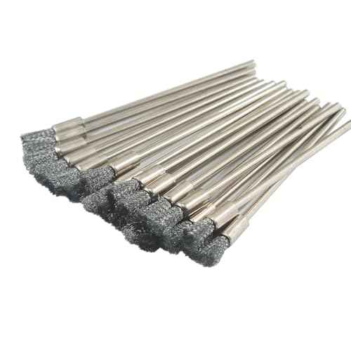 Luo ke 20 Pcs Extended Stainless Steel Cleaning End Brushes, 1/8'' Extra Long Shank Pen Shape Rust Paint Removal Bits Wire Brush for Rotary Tools