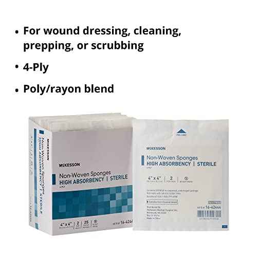 McKesson Non-Woven Sponges, Sterile, 4-Ply, High Absorbency, Polyester/Rayon (4 X 4 Inch (1200 Count))