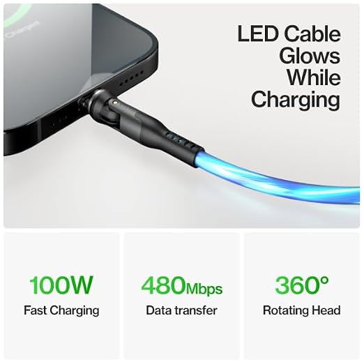 Statik 360 Pro Magnetic Charging Cable - Type C Charger Fast Charging 3 in 1 USB C to USB C Cable Micro USB &amp iProduct Tips USB A Adapter Fits All Devices - 100W Fast Charger Black 10FT/3M